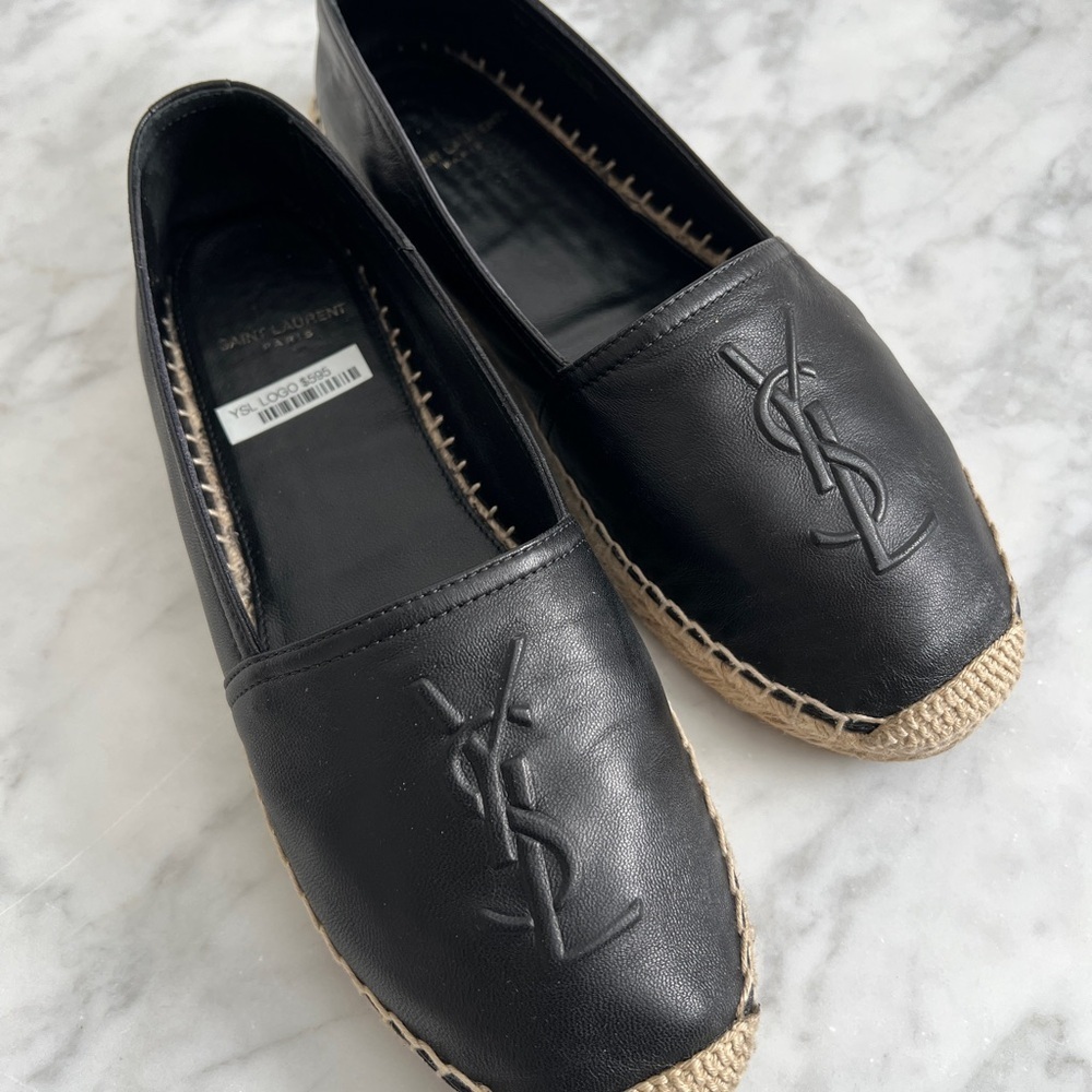Saint Laurent Black Leather Espadrilles sz 38 - Picture 2 of 6